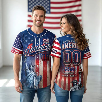 Personalized USA 250 Years Anniversary Baseball Jersey Shirt, Custom Patriotic USA Shirt 685158
