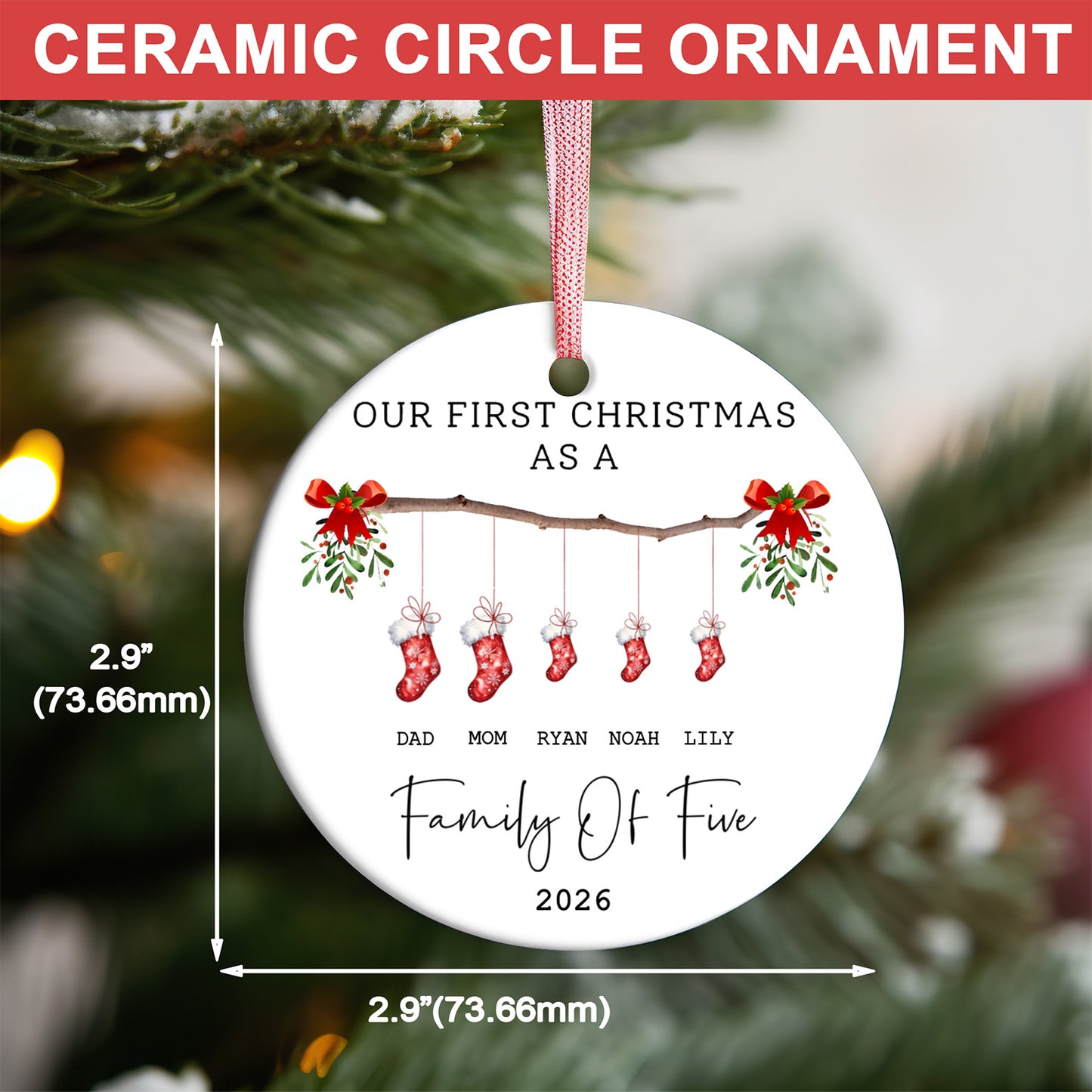 Personalized Family Christmas Ceramic Ornament, Custom Family Names Stocking Ornament 685983
