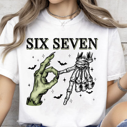 Halloween Six Seven Shirt | 6 7 Meme Skeleton Hands Halloween Sweatshirt | Spooky Skull Sweatshirt | Funny Halloween Shirt 683182
