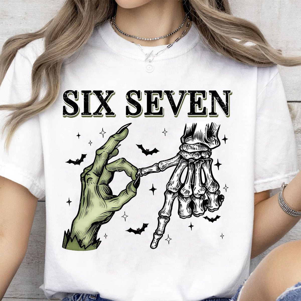 Halloween Six Seven Shirt | 6 7 Meme Skeleton Hands Halloween Sweatshirt | Spooky Skull Sweatshirt | Funny Halloween Shirt 683182
