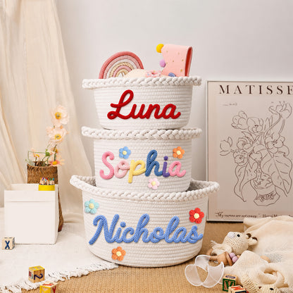 Personalized Baby Gift Basket, Custom Name Woven Nursery Storage Basket, Back to School Toy Bin Gift 685570