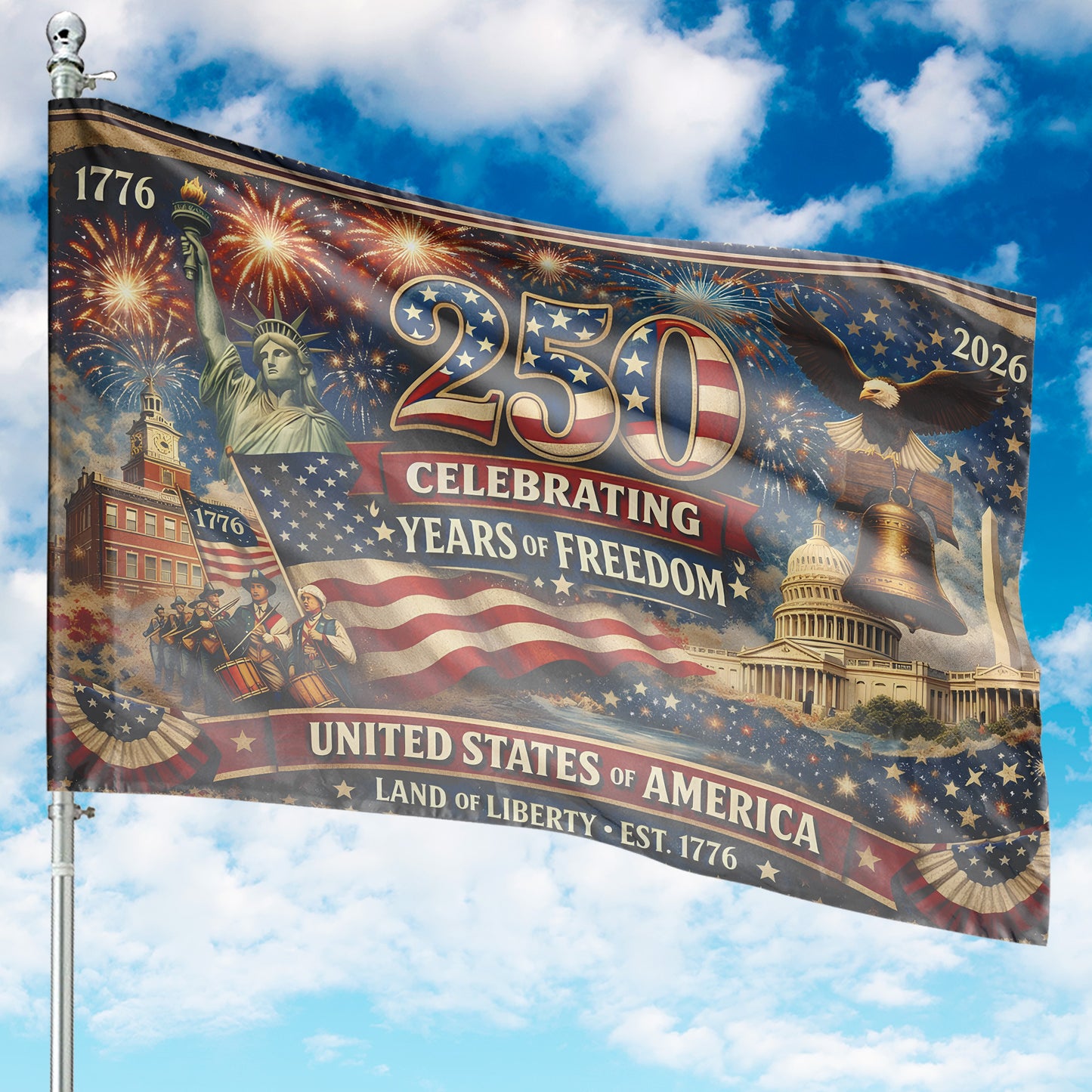 250 Years of Freedom House Flag | USA Land of Liberty 1776 Flag | Patriotic 4th of July House Flag 684224