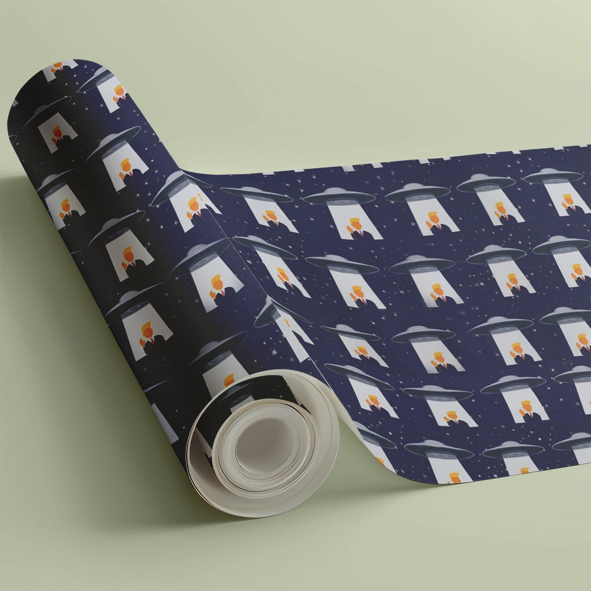 Funny Trump UFO Christmas Wrapping Paper, Alien Donald Trump Gift Wrap, Political Holiday Gift 686228