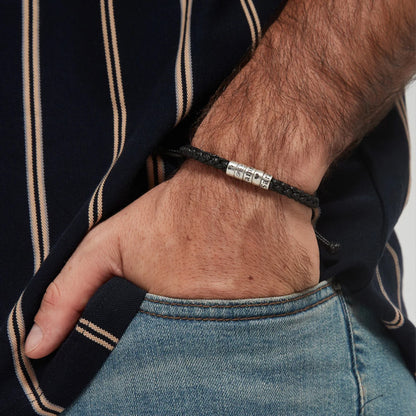 Personalized Men's Woven Leather Bracelet, Custom Name Adjustable Bracelet, Gift for Dad Husband Boyfriend 685966 WFD