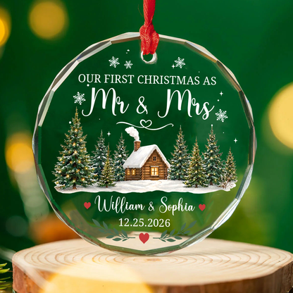 Personalized First Christmas Married Glass Ornament, Custom Mr & Mrs Christmas Keepsake, Wedding Gift for Couple 685940