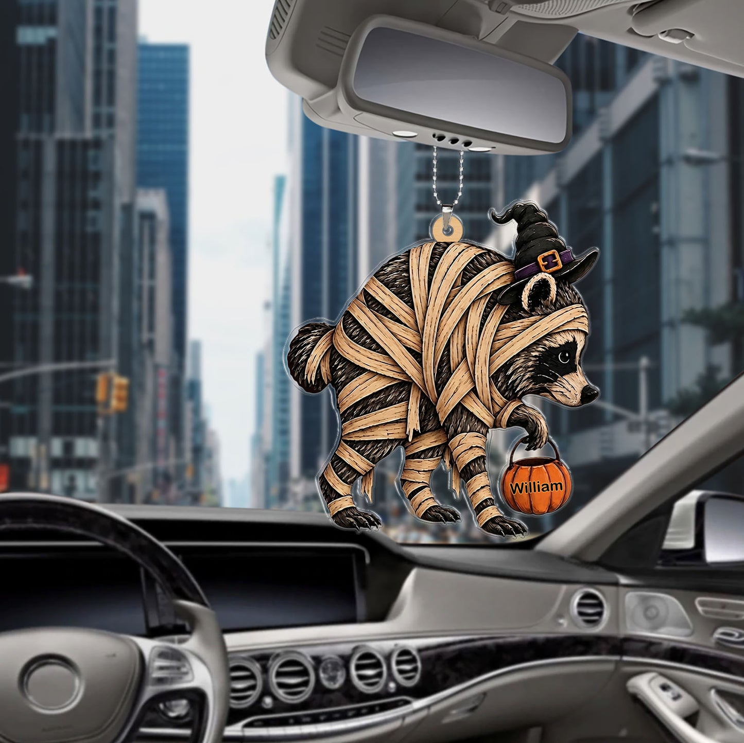 Personalized Mummy Raccoon Car Ornament, Funny Trick or Trash Halloween Ornament 685851