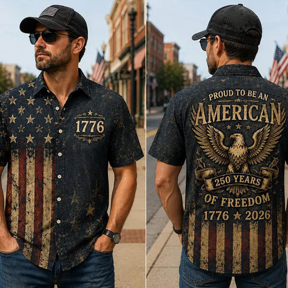 Vintage 250 Years American Flag Hawaiian Shirt, 1776–2026 Patriotic Eagle Shirt, USA Freedom AOP Hawaii Shirt 685261