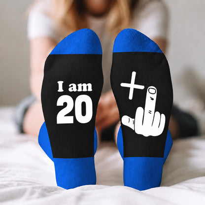 Personalized Age Socks, Funny Middle Finger Birthday Socks, Custom Age Gag Gift for Men 686434 WFD