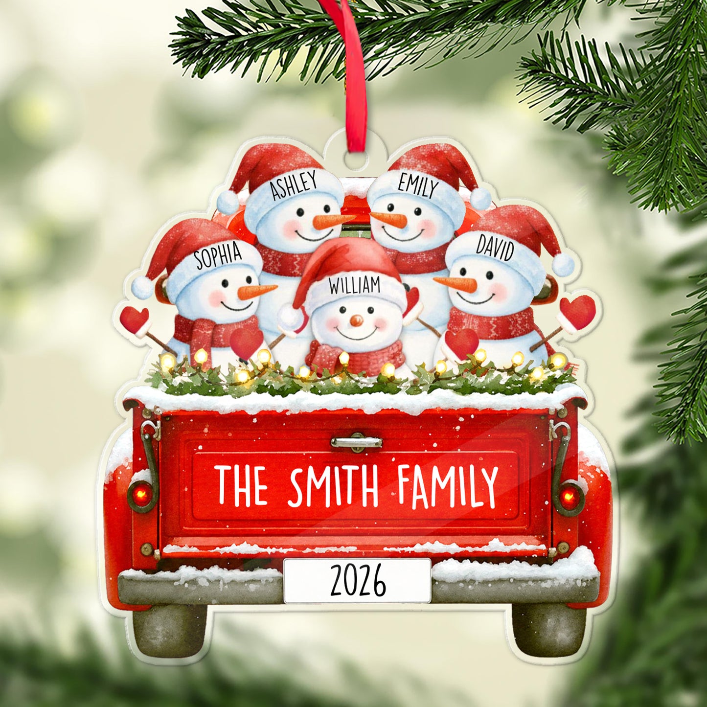 Personalized Family Snowman Truck Acrylic Ornament, Custom Family Name Christmas Tree Ornament Gift 685820