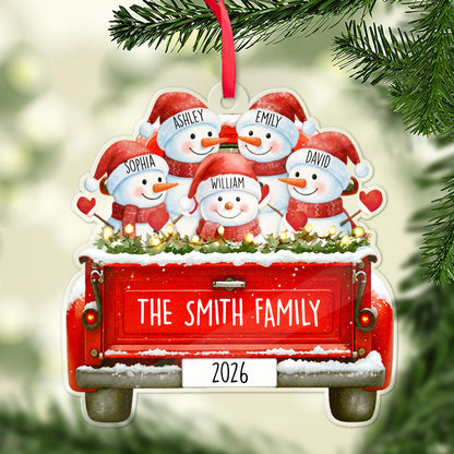 Personalized Family Snowman Truck Acrylic Ornament, Custom Family Name Christmas Tree Ornament Gift 685820