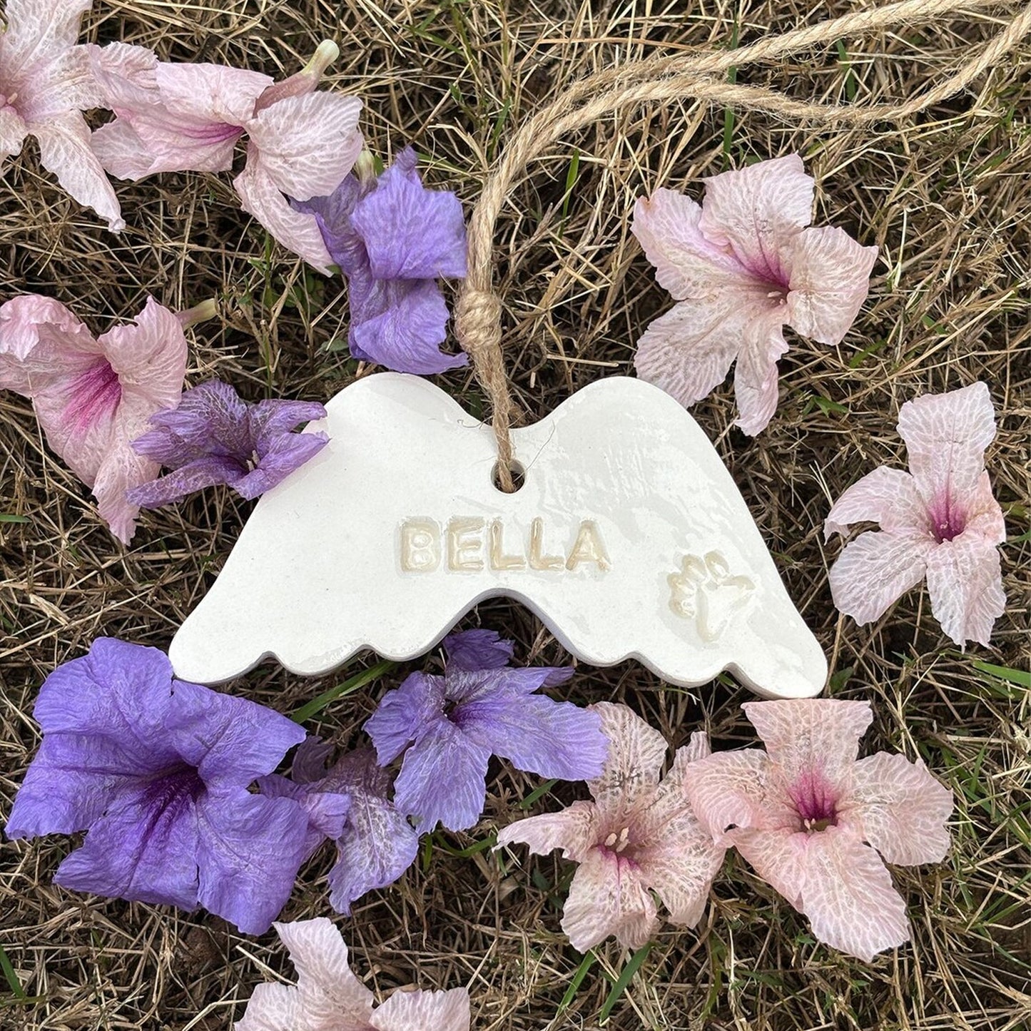Personalized Pet Memorial Angel Wings Ornament, Custom Dog Cat Loss Keepsake, Handmade Clay Sympathy Gift 685608 WFD