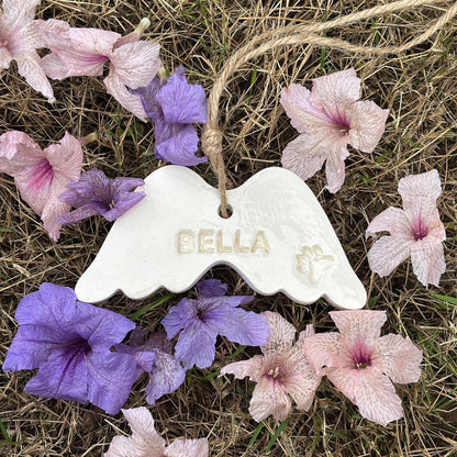 Personalized Pet Memorial Angel Wings Ornament, Custom Dog Cat Loss Keepsake, Handmade Clay Sympathy Gift 685608 WFD