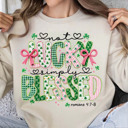 Lucky Blessed St. Patrick’s Day Shirt, Faux Yarn Coquette Sweatshirt, Latch Hook Faux Embroidery Shirt 684190