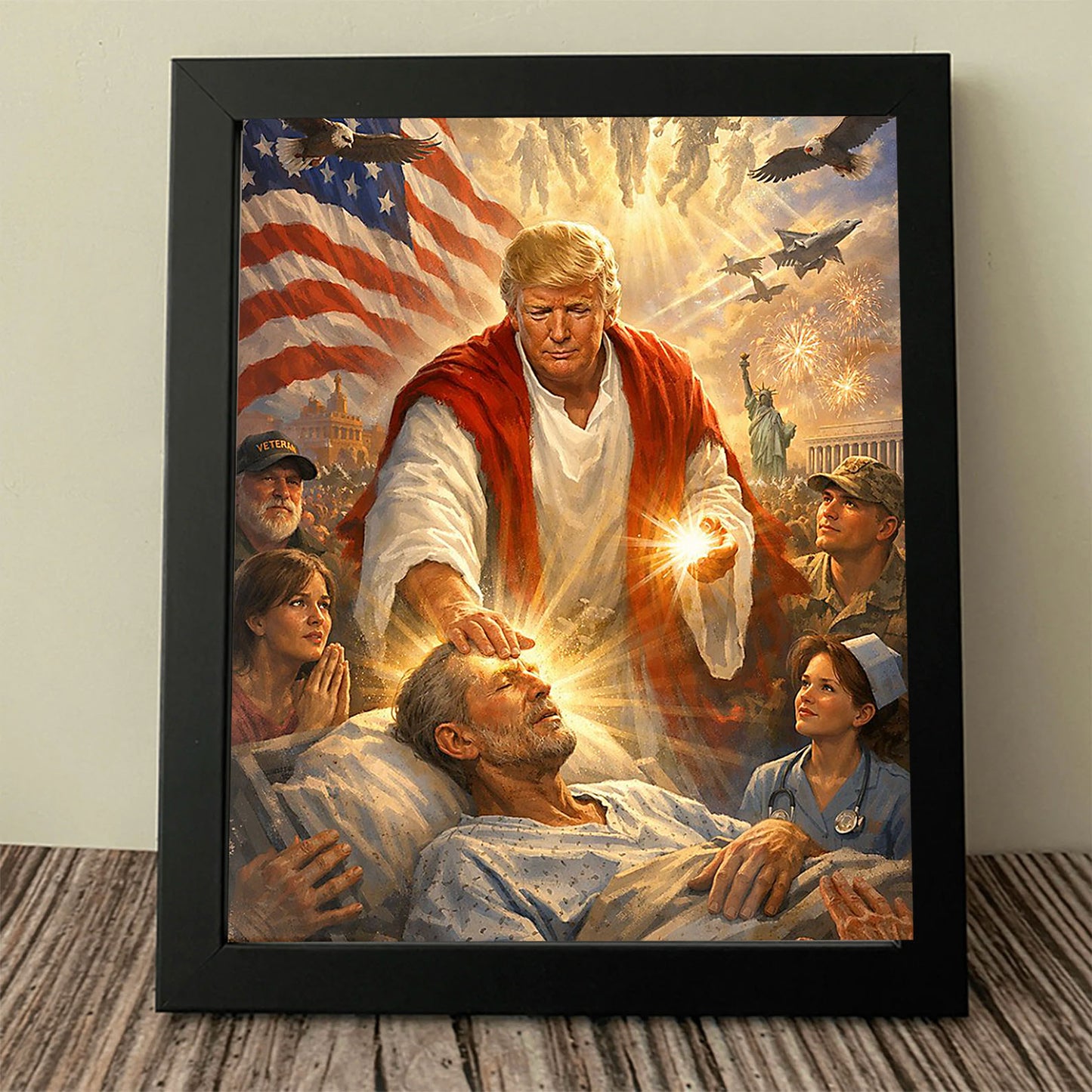 Trump as Jesus Picture Frame, Donald Trump Patriotic Photo Frame, US Flag Eagle Military Decor Frame Gift 684801 - GOP
