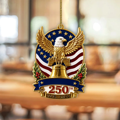 USA 250th Anniversary 2-Sided Aluminum Ornament 1776-2026, Patriotic Bald Eagle Christmas Ornament 685804