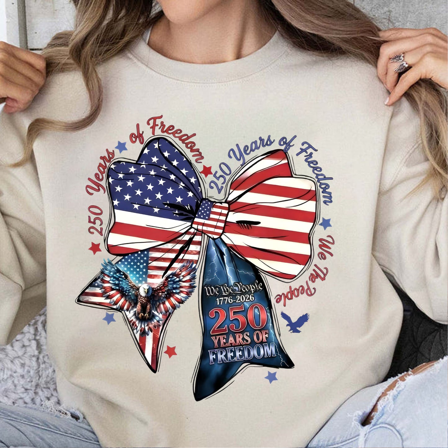 250 Years of Freedom Coquette Bow Shirt | Patriotic We The People 1776–2026 Sweatshirt 684221
