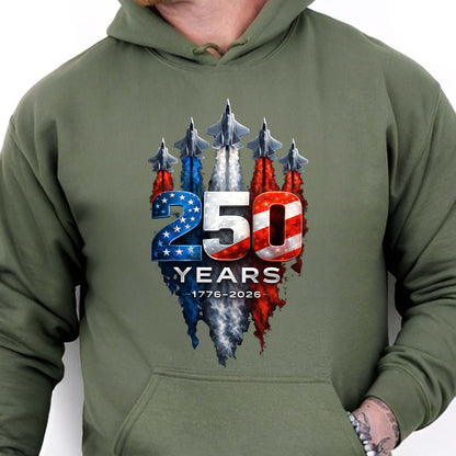 250 Years Anniversary Shirt, Patriotic Jet Fighter T-Shirt, USA 1776–2026 4th of July Tee 684983
