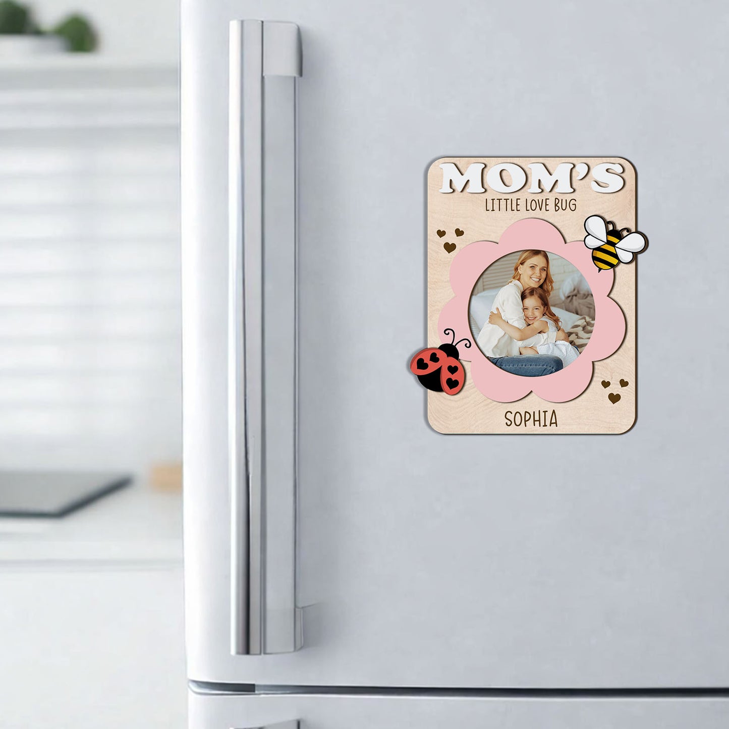 Custom Photo Wood Fridge Magnet for Mom Grandma, Personalized Love Bug Magnet, Mother's Day Gift 684687