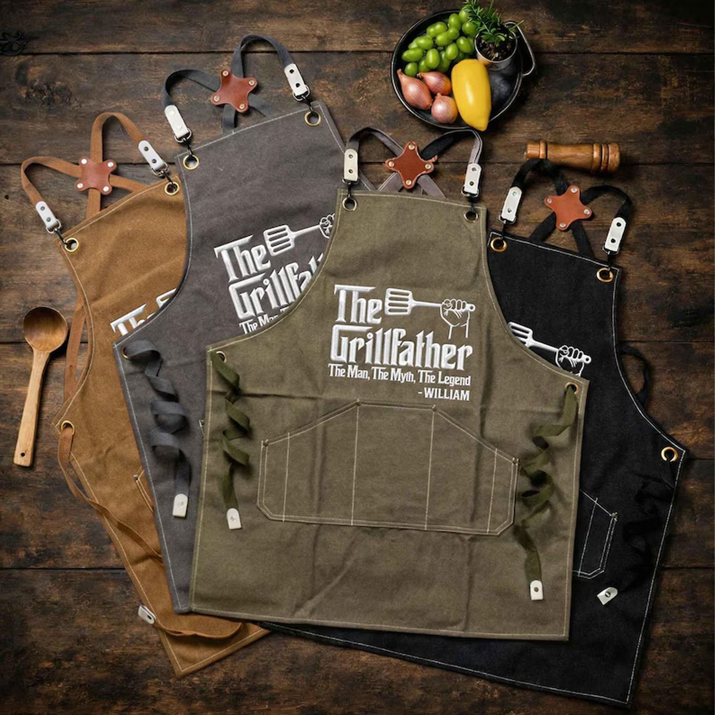Custom Embroidered Apron for Dad Grandpa, Personalized Father’s Day Gift, BBQ Grilling Apron for Him 685135