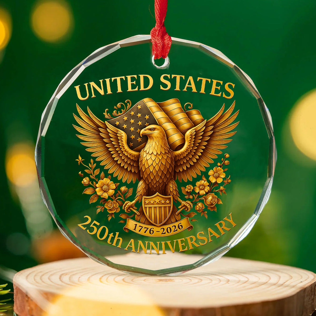 United States 250 Years Anniversary Glass Ornament | Patriotic 4th of July 1776–2026 Christmas Ornament 683407