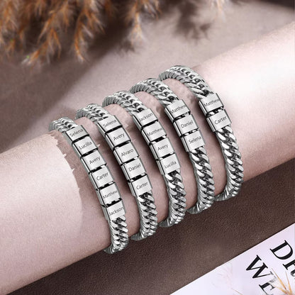 Custom Name Bead Steel Bracelet for Dad, Personalized Engraved Kids Names Bracelet Gift, Father's Day Gift 685039