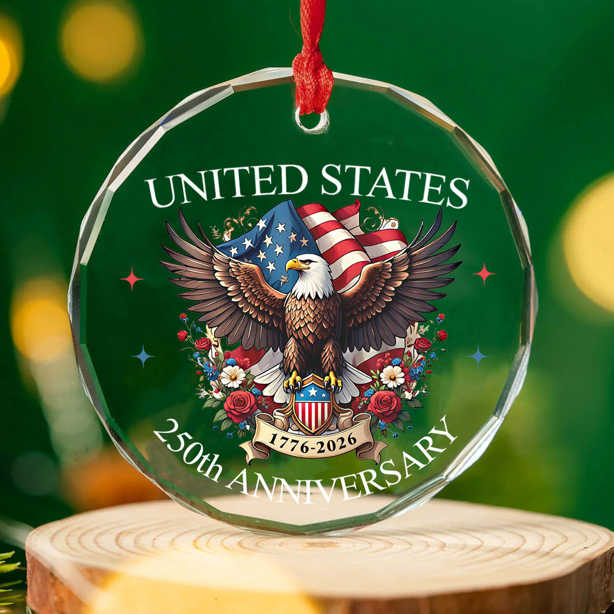 United States 250 Years Anniversary Glass Ornament | Patriotic 1776–2026 Christmas Ornament Decoration 683330