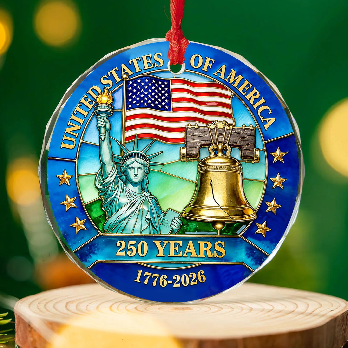 250th Anniversary USA Glass Ornament, 1776-2026 250 Years Christmas Ornament, Patriotic USA Keepsake 685935