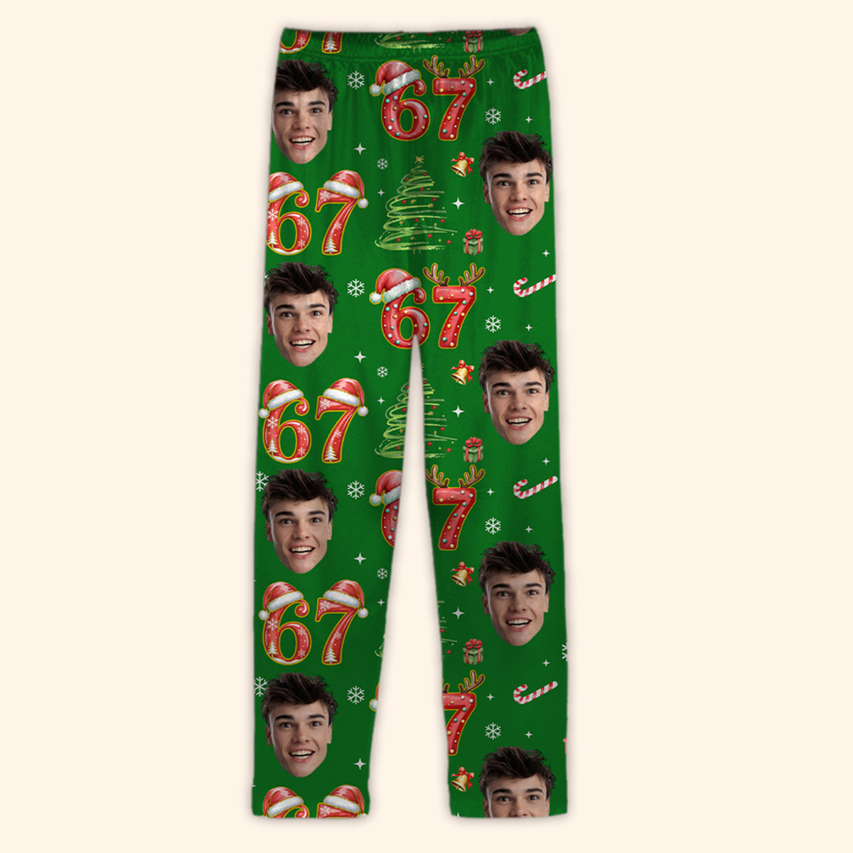 Custom Photo Face Christmas Pajamas with Number 6 7 | Personalized Funny Six Seven Meme Pajamas 683685