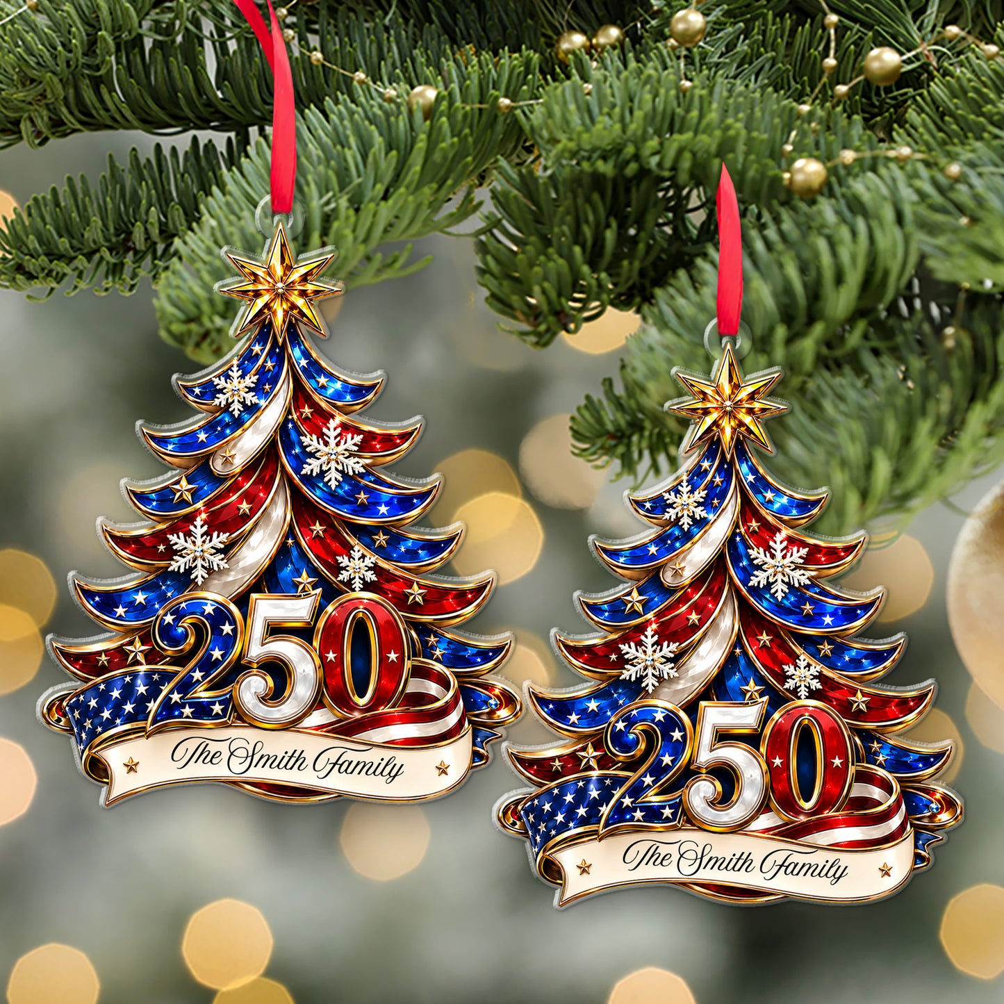 Personalized 250 Years of America Acrylic Ornament, Patriotic Christmas Ornament Decor 685751