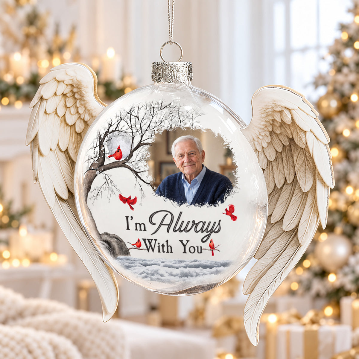 Personalized Memorial Glass Flat Ball Ornament, I'm Always With You Custom Photo Christmas Ornament 686623 WFD