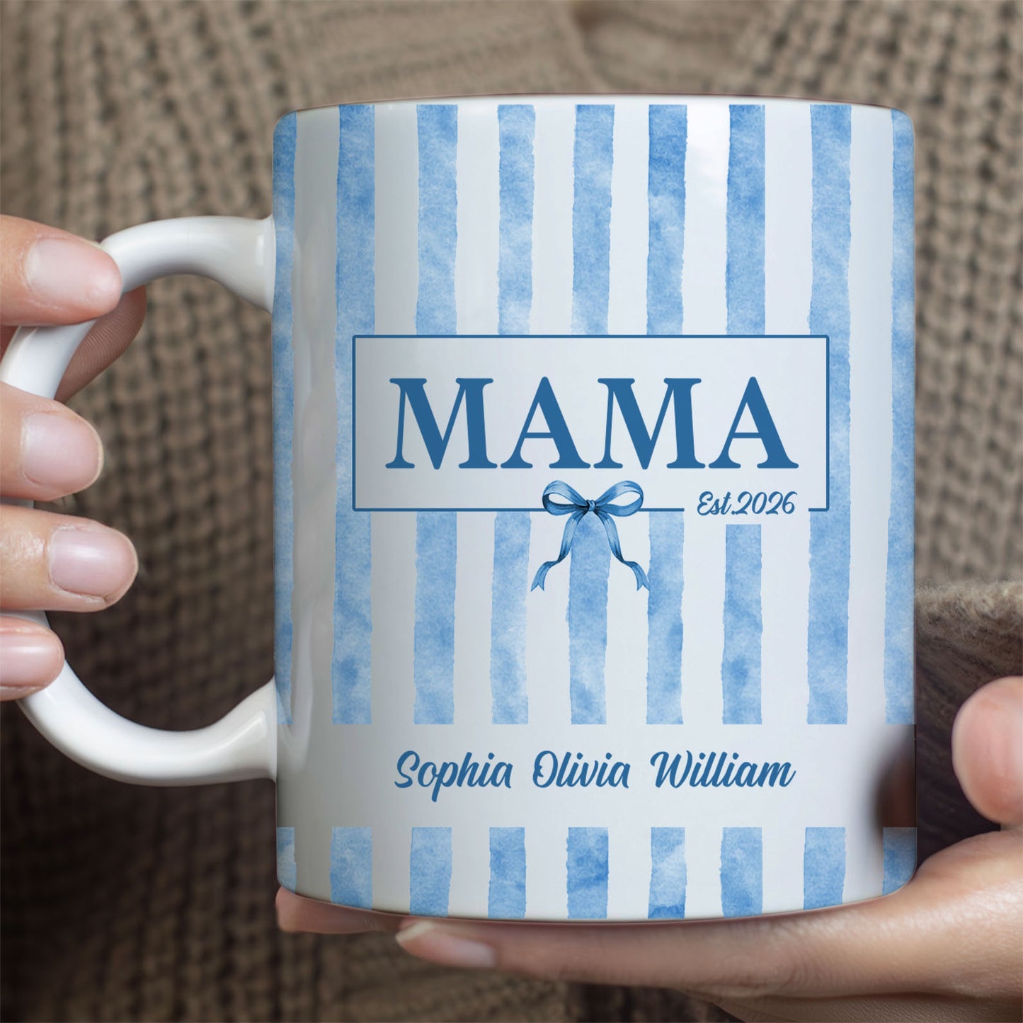 Custom Kids Names Mama Mug, Personalized Stripe Coffee Cup, Mothers Day Gift, White Mug Accent Mug 684820