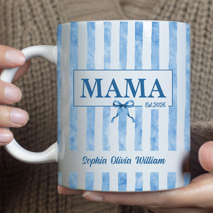 Custom Kids Names Mama Mug, Personalized Stripe Coffee Cup, Mothers Day Gift, White Mug Accent Mug 684820