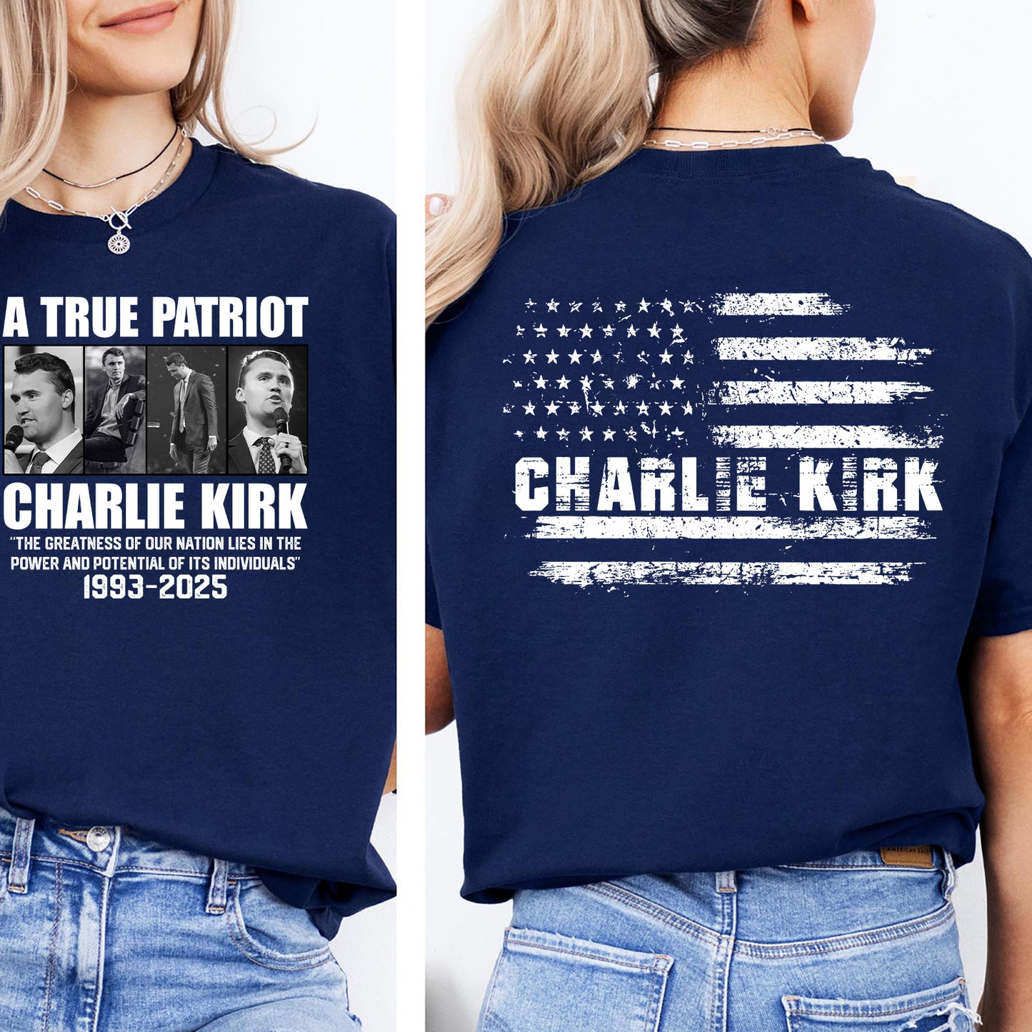 Charlie Kirk Memorial Shirt |  Republican Dark Shirt | A True Patriot Tribute Tee | Human Rights & Free Speech | Charlie Kirk Front & Back Shirt 683000