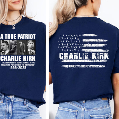 Charlie Kirk Memorial Shirt |  Republican Dark Shirt | A True Patriot Tribute Tee | Human Rights & Free Speech | Charlie Kirk Front & Back Shirt 683000