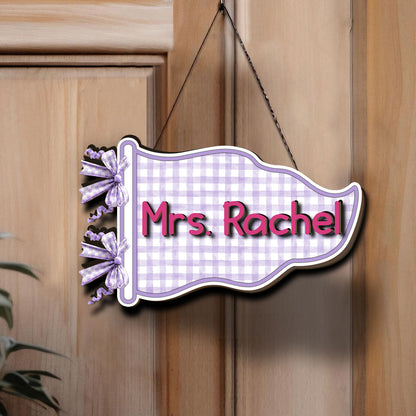 Personalized Teacher Name Wooden Sign, Custom Classroom Door Hanger, Back to School Teacher Gift 685725