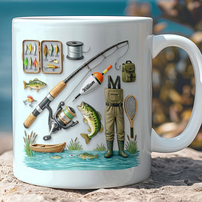 Custom Name Fishing Mug | Fishing Lures White Mug Accent Mug | Father’s Day Gift for Dad, Fisherman 684253