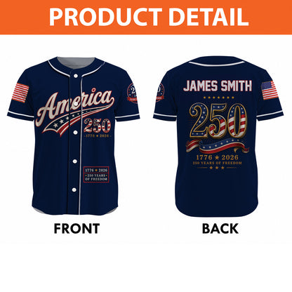Custom 250 Years Anniversary USA Baseball Jersey, Personalized Name Patriotic Shirt, America 1776-2026 Jersey 685249