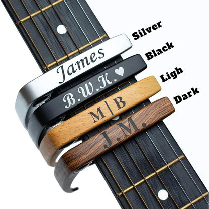 Personalized Metal Guitar Capo with Wood Grain, Engraved Guitar Pick, Fathers days Gift for Guitarists 683897