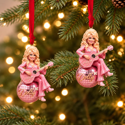 Dolly Parton 3D Relief White Acrylic Ornament, Pink Disco Ball Country Music Christmas Ornament 686094