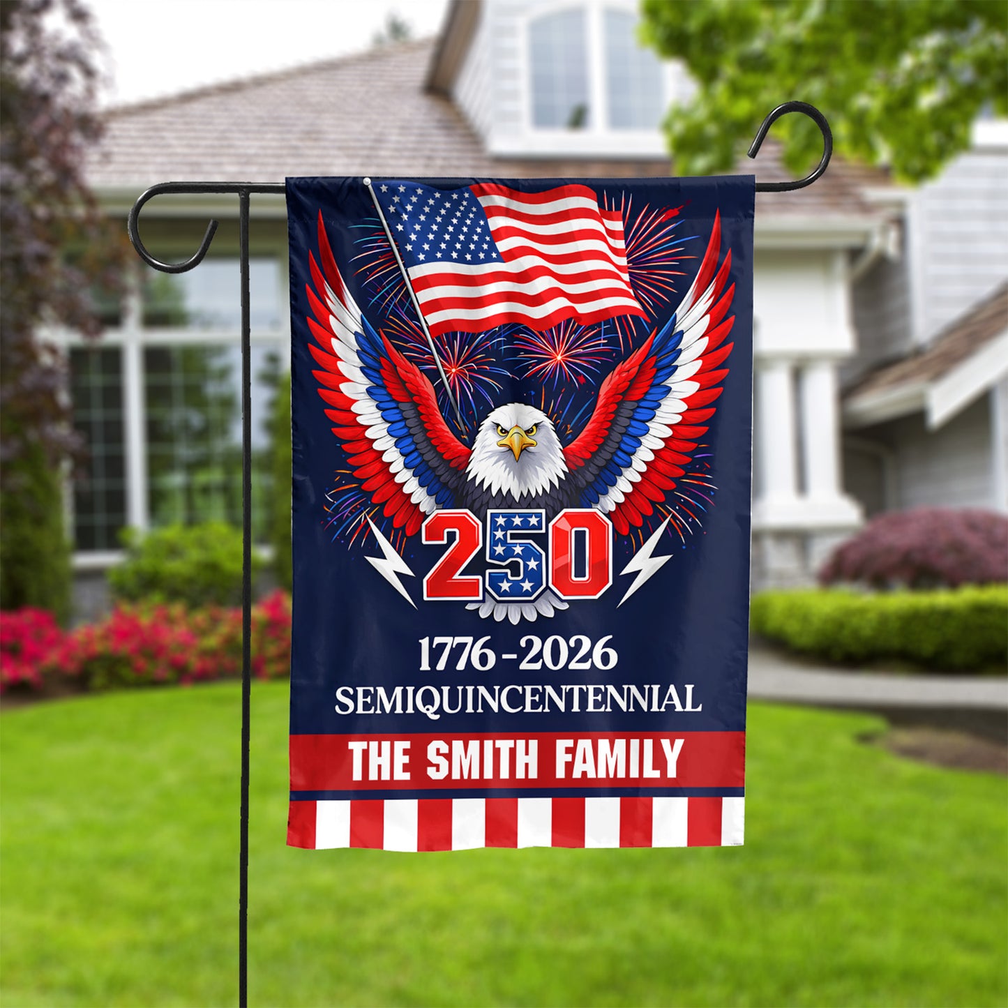 Personalized Family Name 250 Years Anniversary Garden Flag | Patriotic Eagle USA Flag 1776–2026 Outdoor Decor 684603