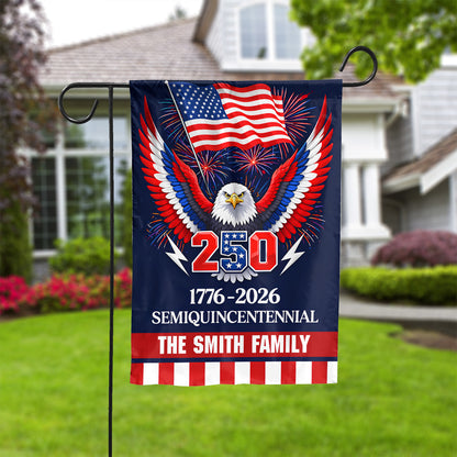 Personalized Family Name 250 Years Anniversary Garden Flag | Patriotic Eagle USA Flag 1776–2026 Outdoor Decor 684603