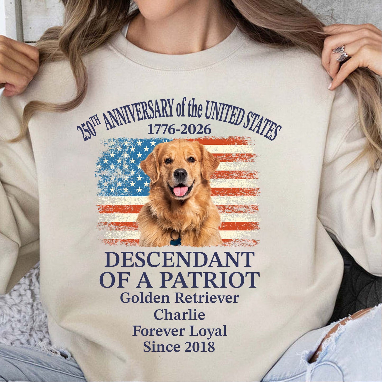 Custom Photo Dog 250 Years Anniversary Shirt | Personalized Descendant of a Patriot Sweatshirt | Patriotic Tee 684415
