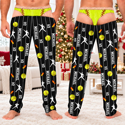 Personalized Sports Pajama Pants for Men, Custom Name & Number Funny Fake Underwear Lounge Pants 686601 WFD