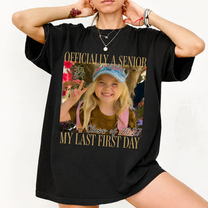 Custom Photo Senior 2027 Dark Shirt, Personalized Vintage Class of 2027 Tee, Last First Day Graduation Gift 685728