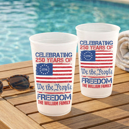 Personalized USA 250 Years Frosted Cups, Custom Family Name Cups, 4th of July 1776–2026 Party Cups 684888