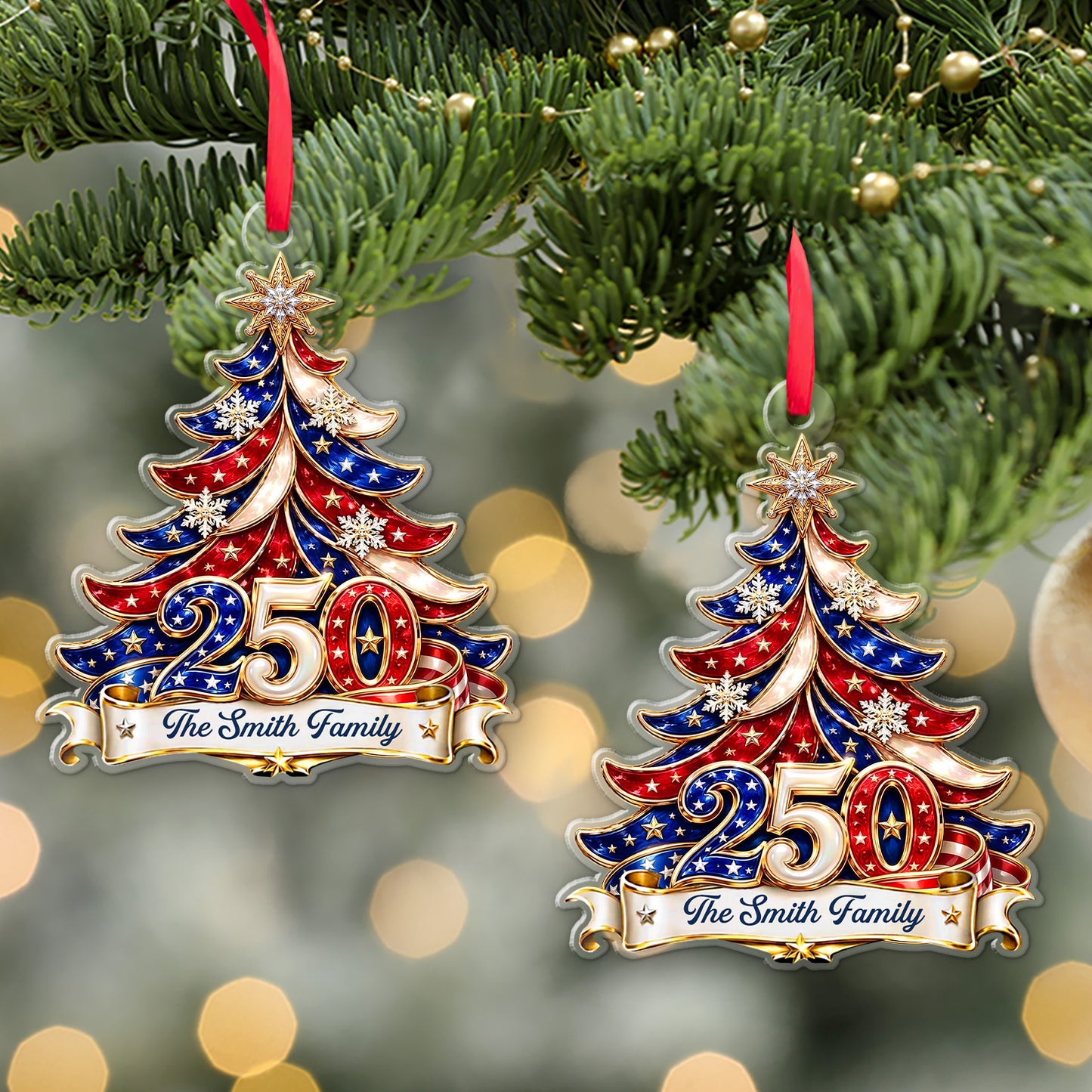 Personalized USA 250th Anniversary Acrylic Ornament, Custom Family Name 1776–2026 Christmas Tree Ornament 685839