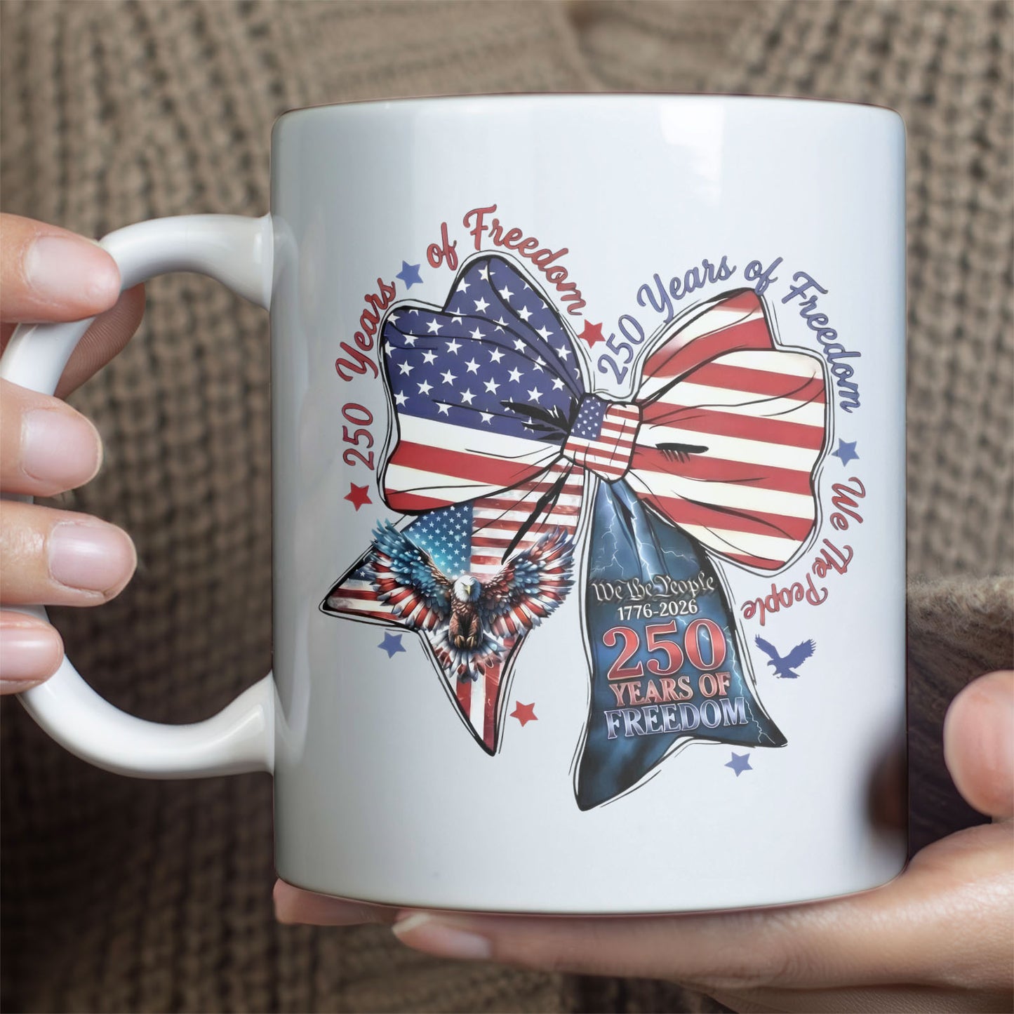 250 Years of Freedom Coquette Bow Mug | Patriotic We The People 1776–2026 White Mug Accent Mug 684221