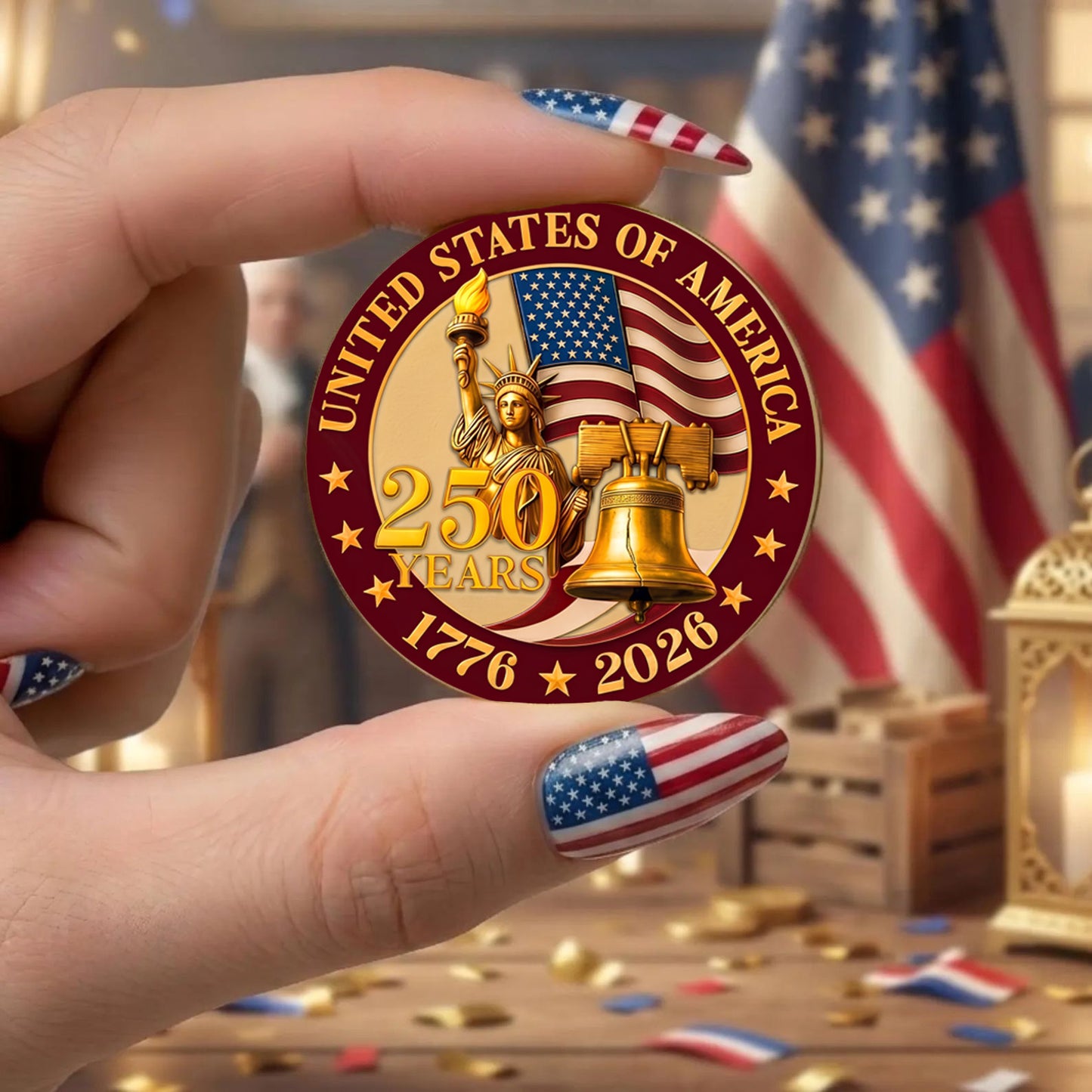 USA 250th Anniversary Commemorative Coin, Liberty Bell & Eagle Challenge Coin 685829