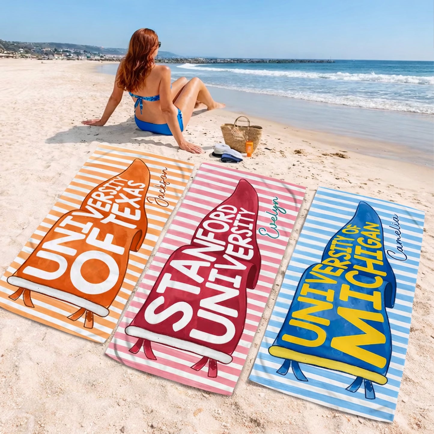 Personalized College Pennant Beach Towel, Custom School Spirit Towel, Graduation Gift High School University 684827