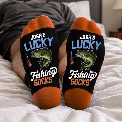 Personalized Fishing Socks, Custom Name Lucky Fisherman Socks, Fishing Gift for Dad Grandpa Husband 686400 WFD